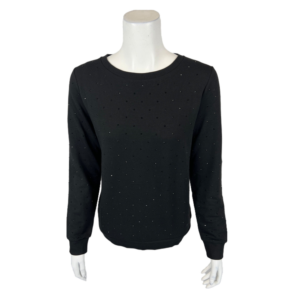 Susan Lucci Collection Studded Long Sleeves Crew Sweatshirt Black X-Small Size